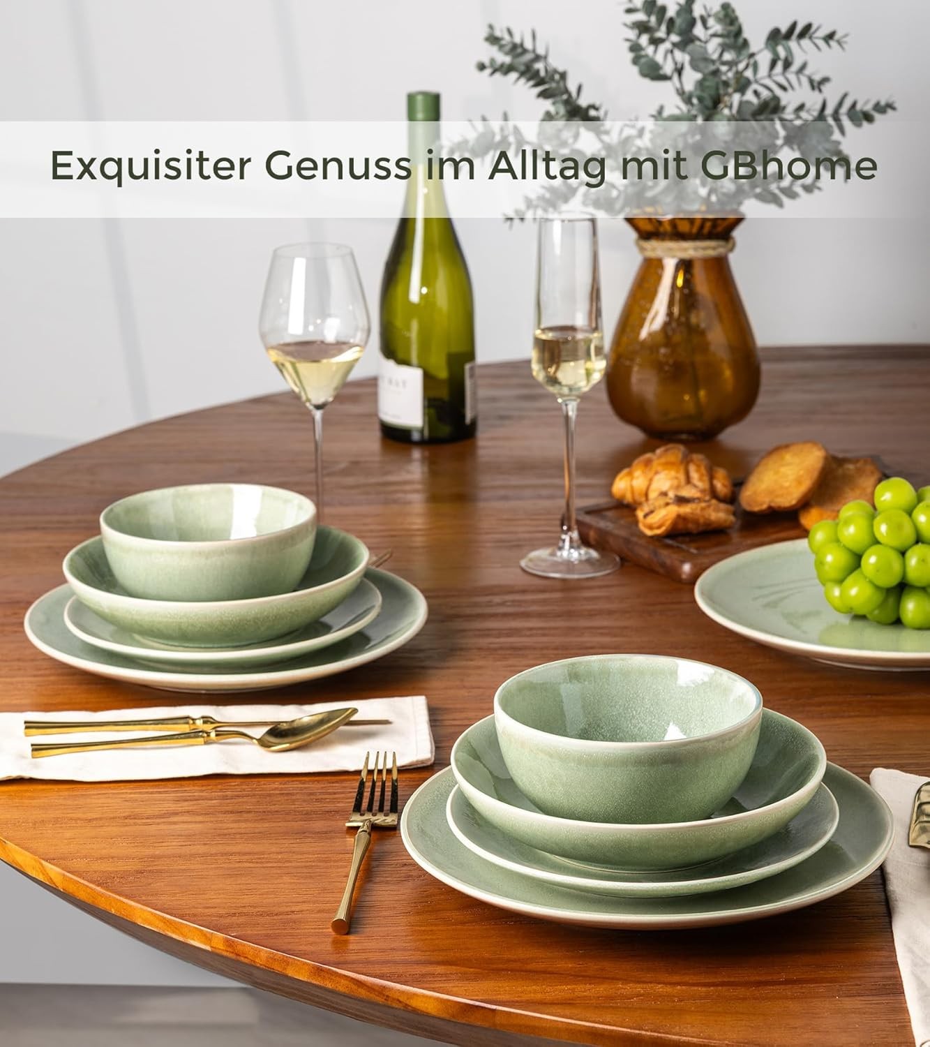 24 Piece Stoneware Dinner Set Plates Bowls Scratch Resistant Dishwasher Safe