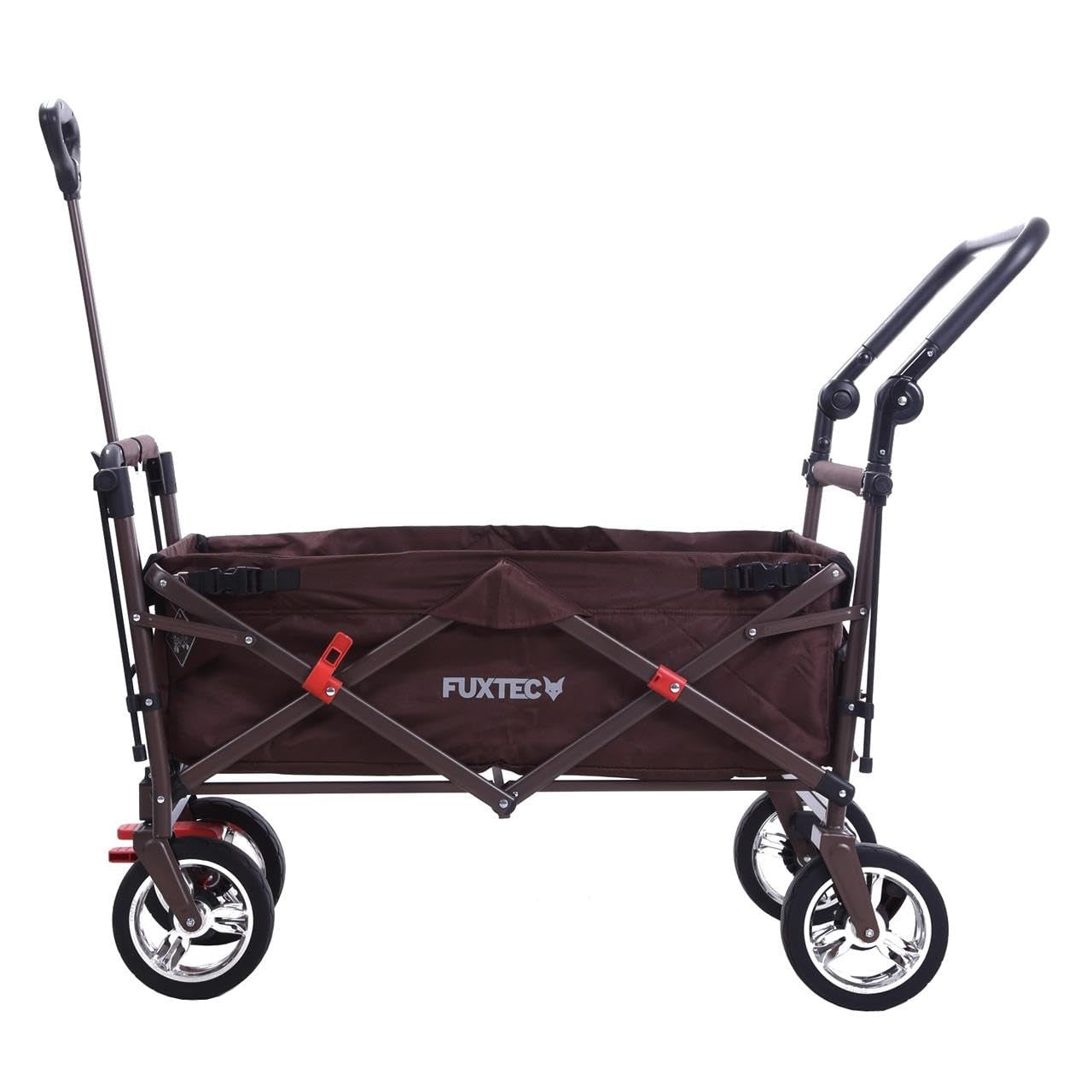 Brown Folding Kids Wagon Canopy Push Pull Cart Outdoor Transport w/ Brakes