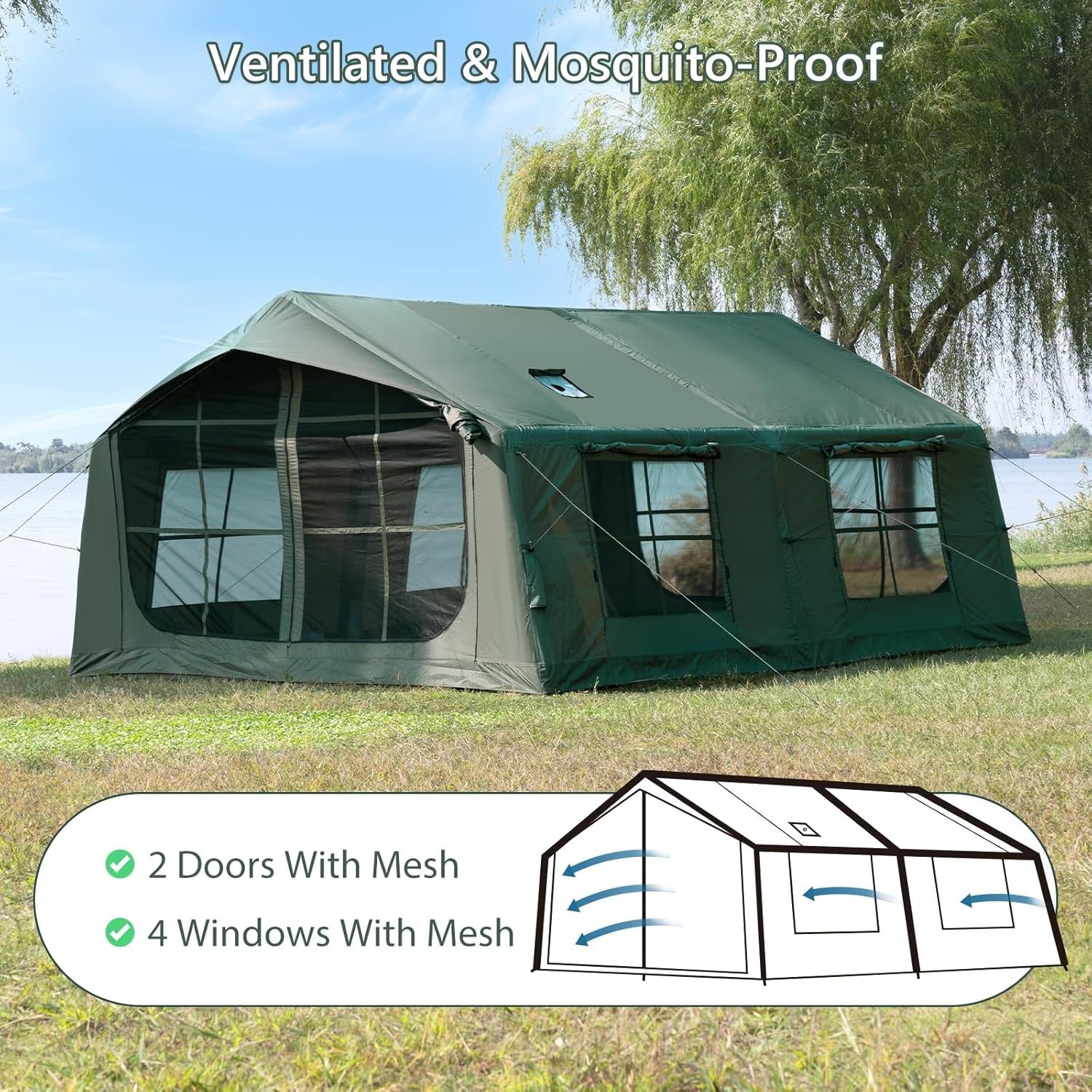 Inflatable Camping Tent with Hand Infl, Easy Assemble Waterproof Windproof Outdo