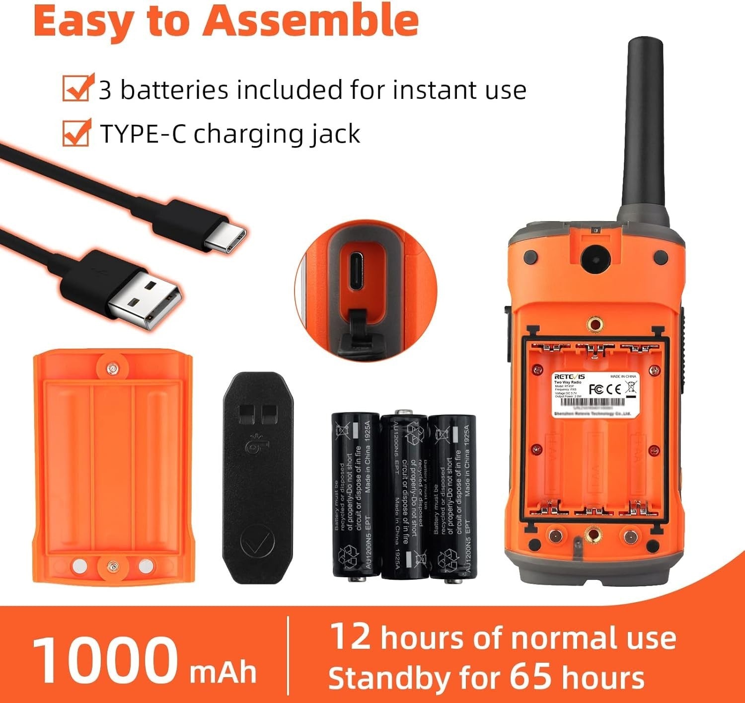 IP67 Waterproof Walkie Talkies PMR446 Rechargeable VOX 16CH 2 Pack