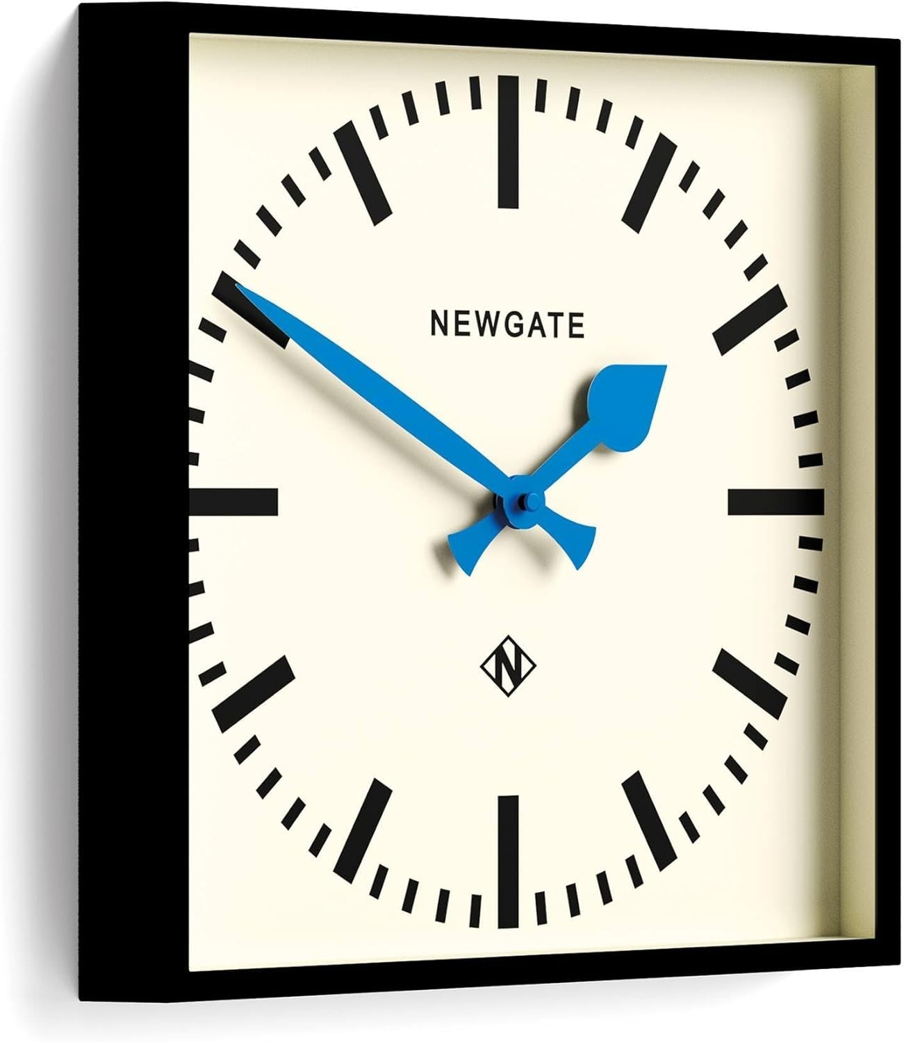 40cm Retro Square Wall Clock Silent Black Frame Blue Hands for Kitchen Office