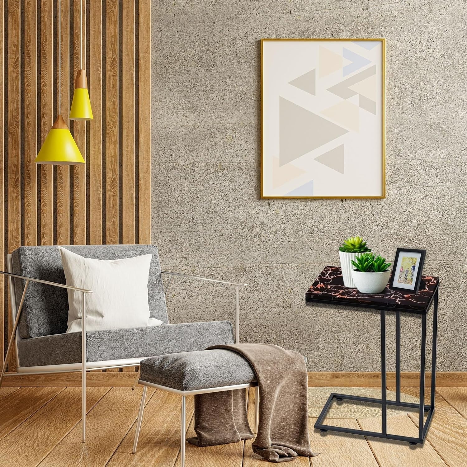 Rose Gold C Shaped Side Table Sofa Bed Snack Laptop Stand Metal Frame