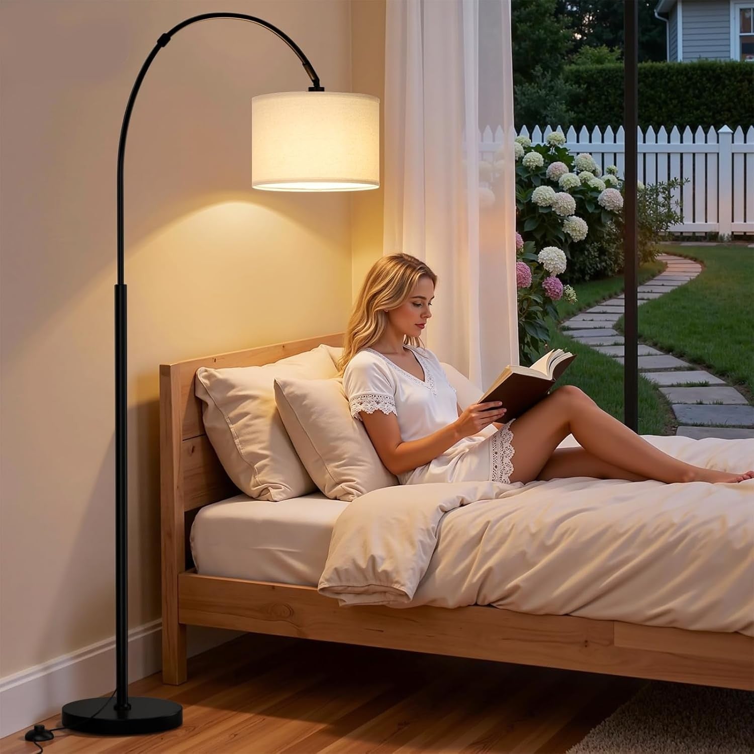 Arc Floor Lamp Remote Dimmable Corner Standing Light Modern Tall Lamp