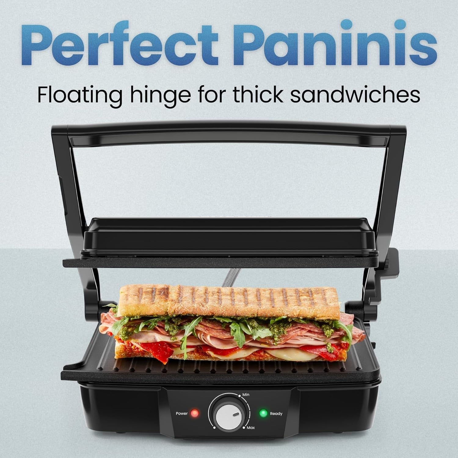 4 Slice Panini Press Grill 700W Non Stick 33.2cm Black