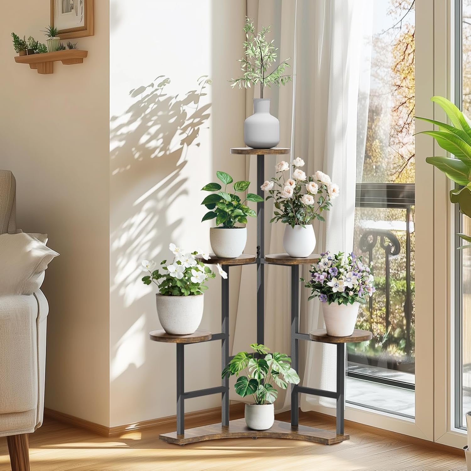 6 Tier Corner Metal Plant Stand Indoor Outdoor Tall Flower Shelf Organizer