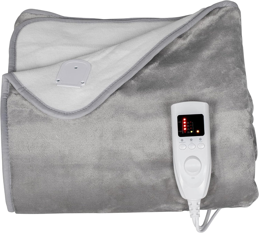 Electric Heated Throw Grey Blanket 140x160cm Dual Control Flannel Soft Fast Heat
