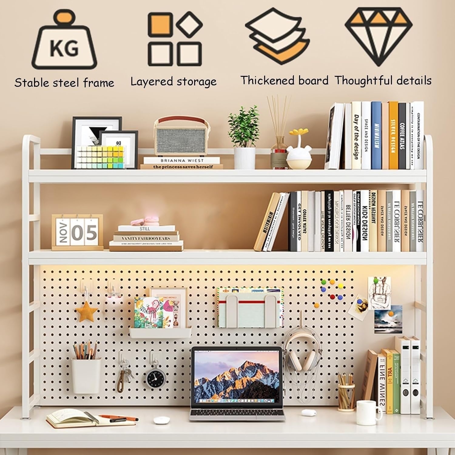2-Tier Desktop Hutch Bookshelf Desk Organizer Rack for Office, Home