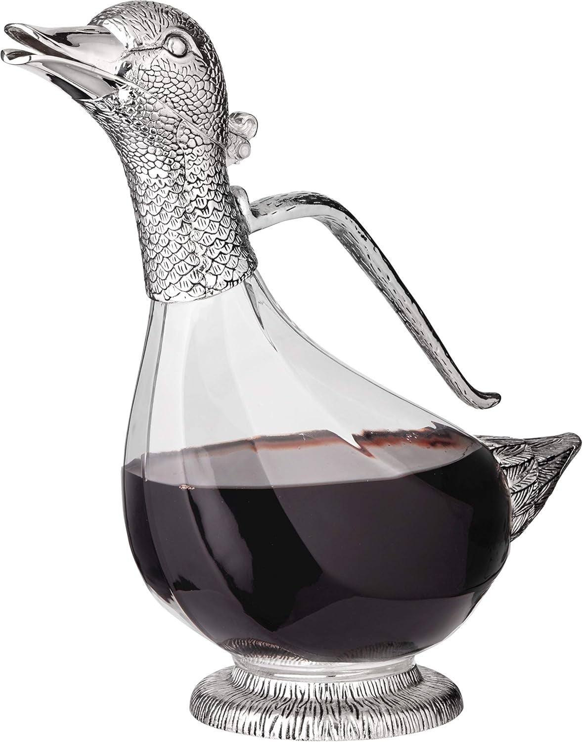 Luxury Duck-Shaped Wine Decanter 0.9L Glass Carafe with Silver-Plated Detail