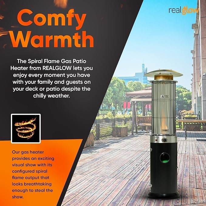 Outdoor Gas Patio Heater 13.5KW Spiral Flame Effect Adjustable Heat & Wheels