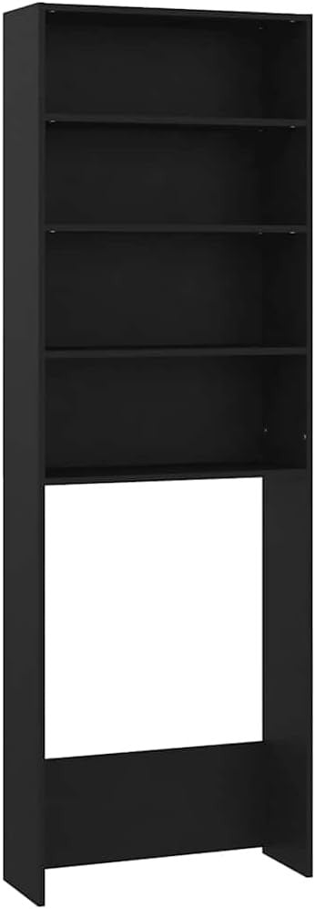 Black Washing Machine Cabinet Over-Washer Storage Unit with Shelves 64×24×190cm