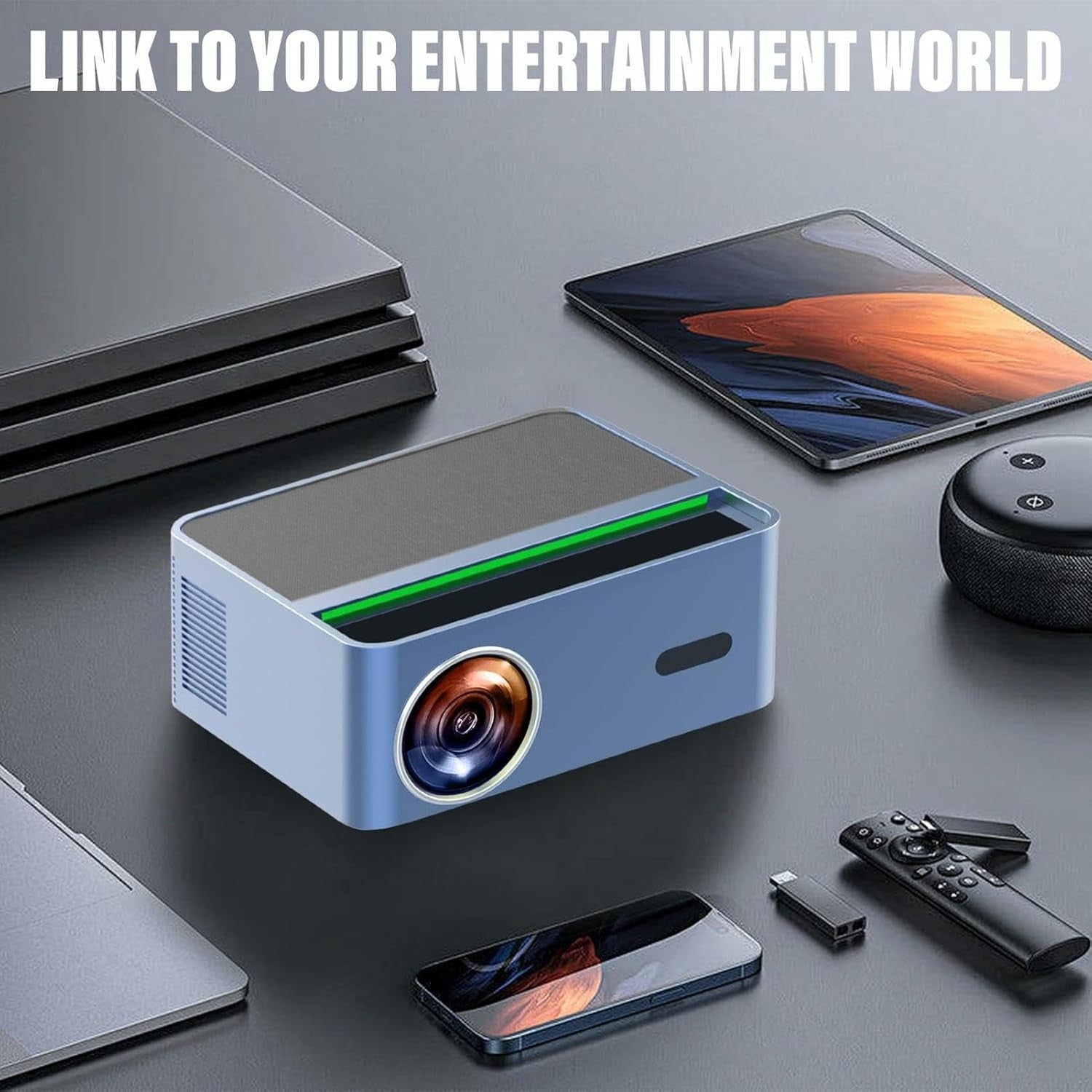 4K Smart Mini Projector 1080P 26000 Lumen WiFi 6 Bluetooth Auto Keystone