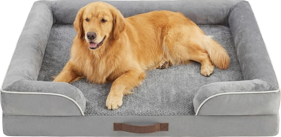 Extra Large Orthopedic Memory Foam Dog Bed Washable Sofa Grey 106cm