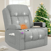 Power Lift Recliner Chair Massage Heat USB Ports Cup Holders Fabric Light Grey