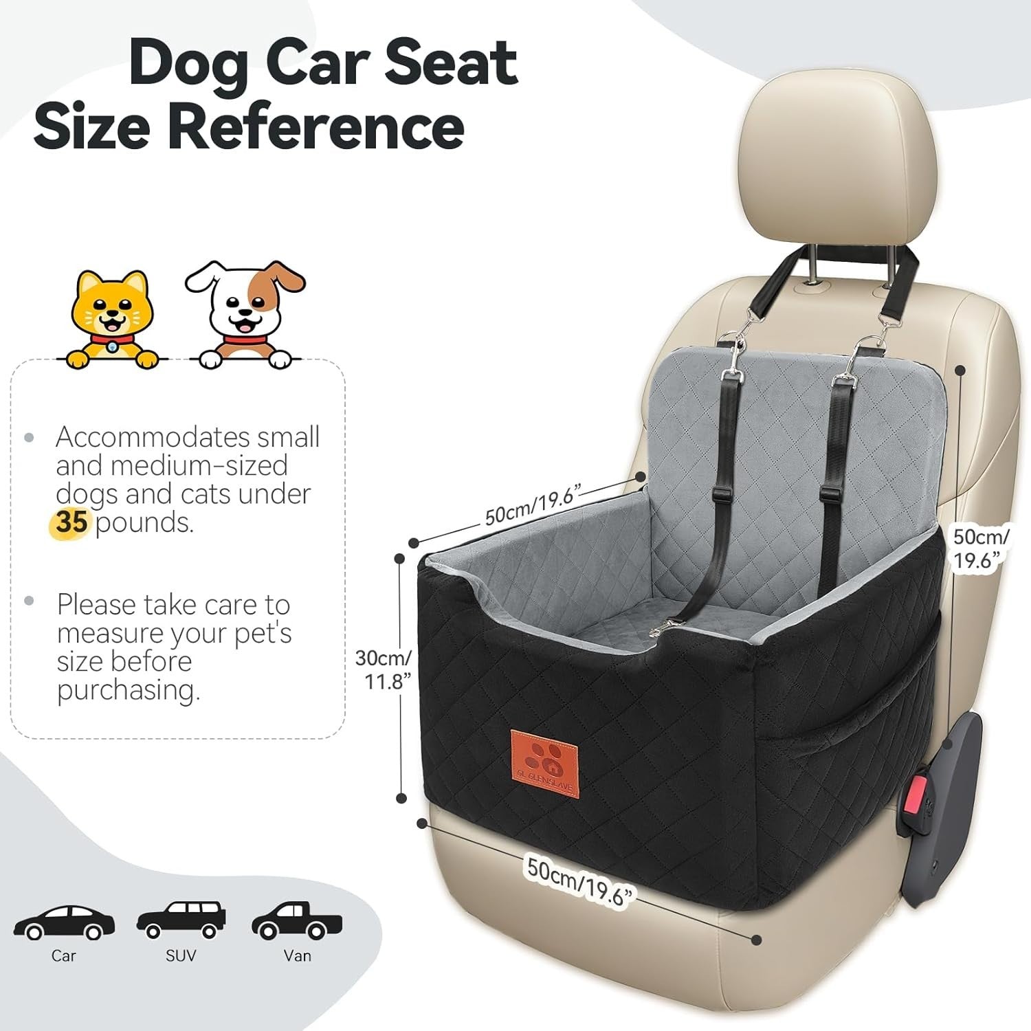 Memory Foam Dog Car Seat Booster Bed Washable Travel Seat Up to 35lbs