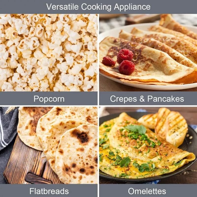 2-in-1 Popcorn & Crepe Maker 8" Non-Stick Hot Plate Quest Electric Snack Machine