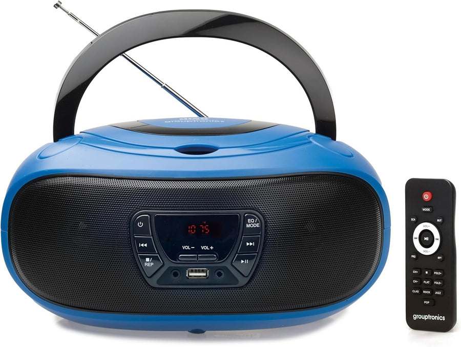 Portable Boombox CD Player FM Radio USB AUX Stereo Speakers Blue