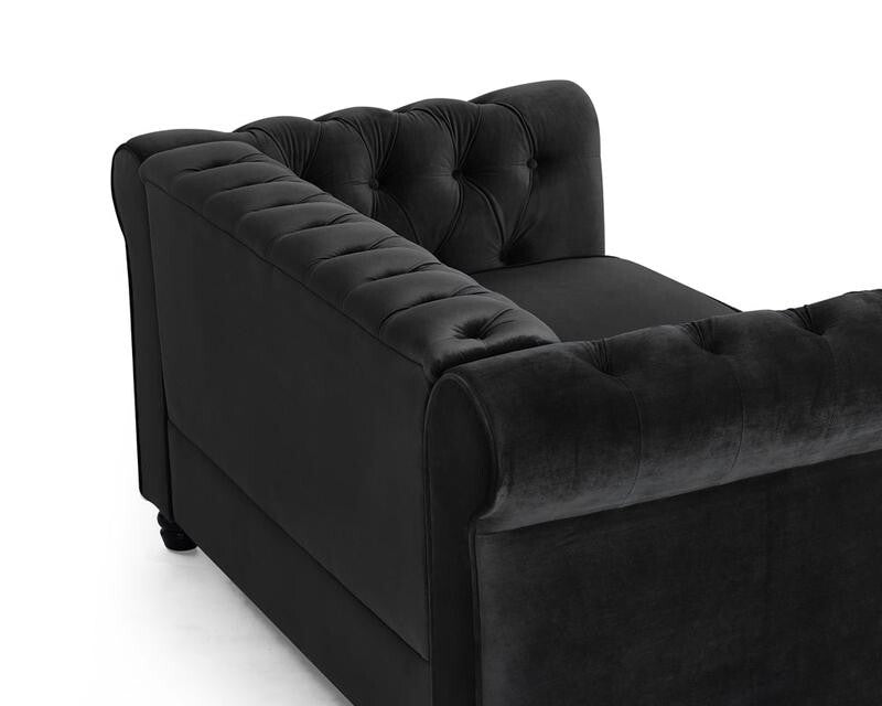 Black Velvet Chesterfield 2 Seater Sofa Tufted Scroll Arm Couch