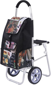 Foldable Aluminum Shopping Trolley w/ Seat 100kg Capacity Stair Climber Cart
