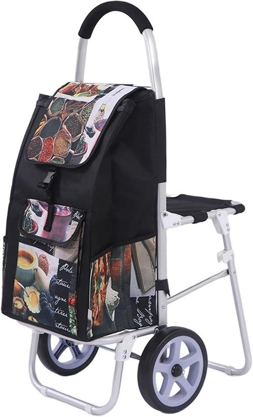 Foldable Aluminum Shopping Trolley w/ Seat 100kg Capacity Stair Climber Cart
