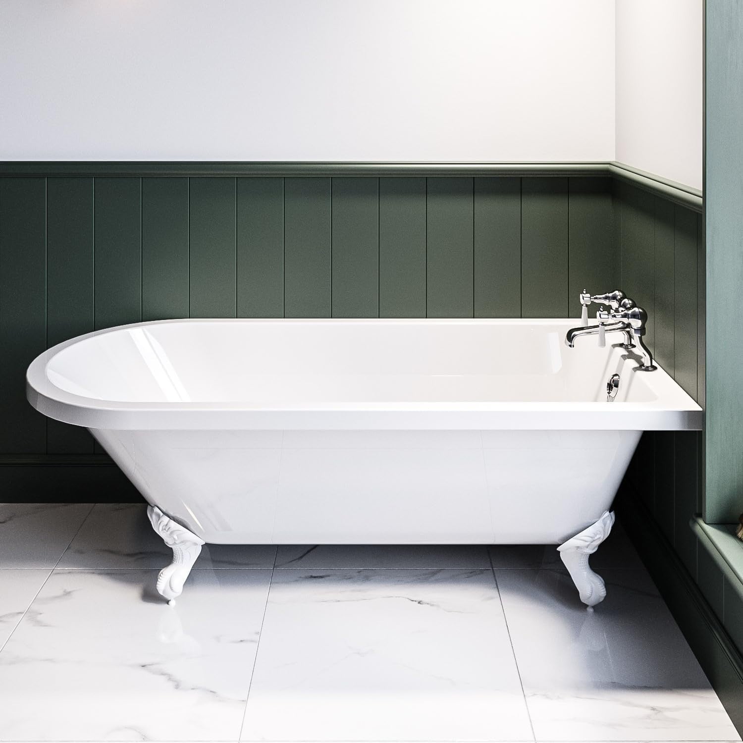 1660x740mm Single Ended Freestanding Slipper Bath White Acrylic Traditional Tub