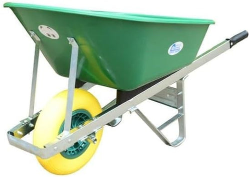 120L Garden Wheelbarrow – Green/Yellow – PU Tubeless Tyre Heavy Duty Frame