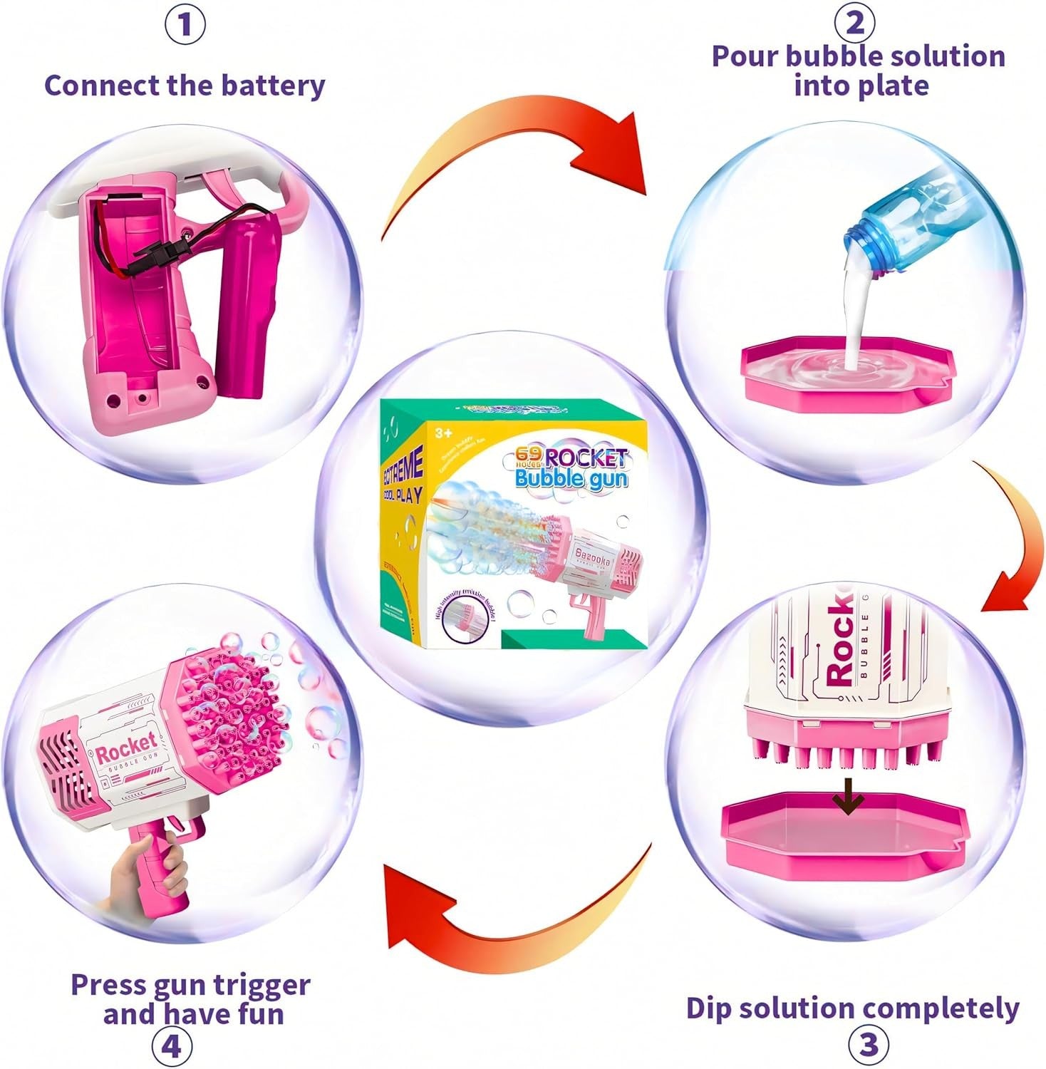 69 Hole Bubble Gun Machine with Lights Automatic Bubble Maker Pink