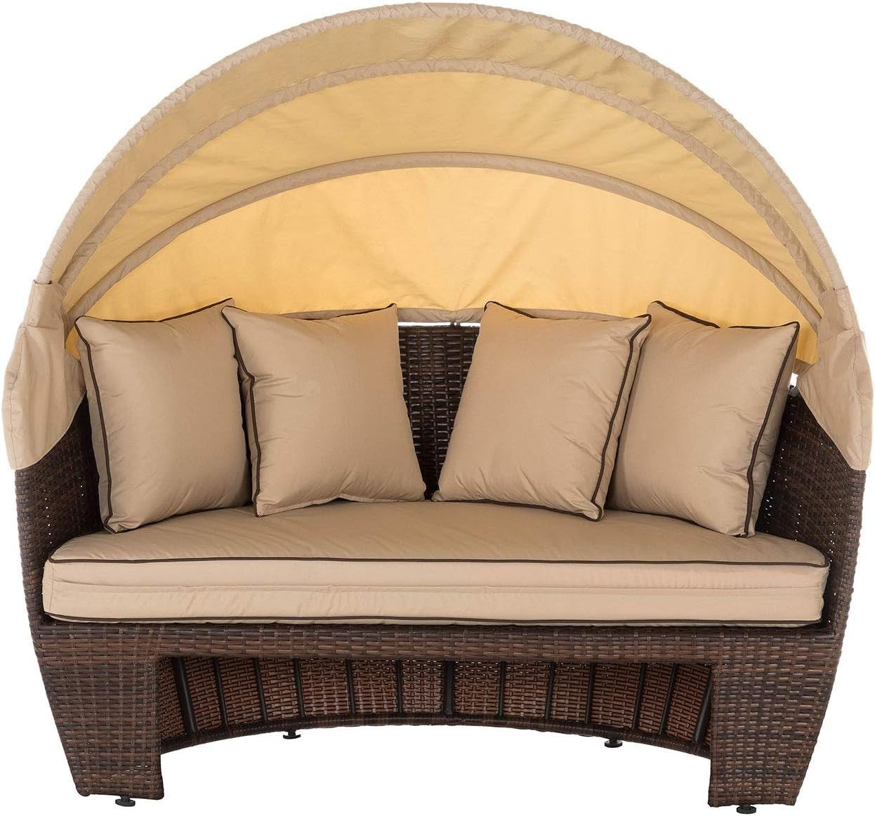 3PC Rattan Garden Day Bed Sofa Set, Loveseat Outdoor Patio Furniture Brown