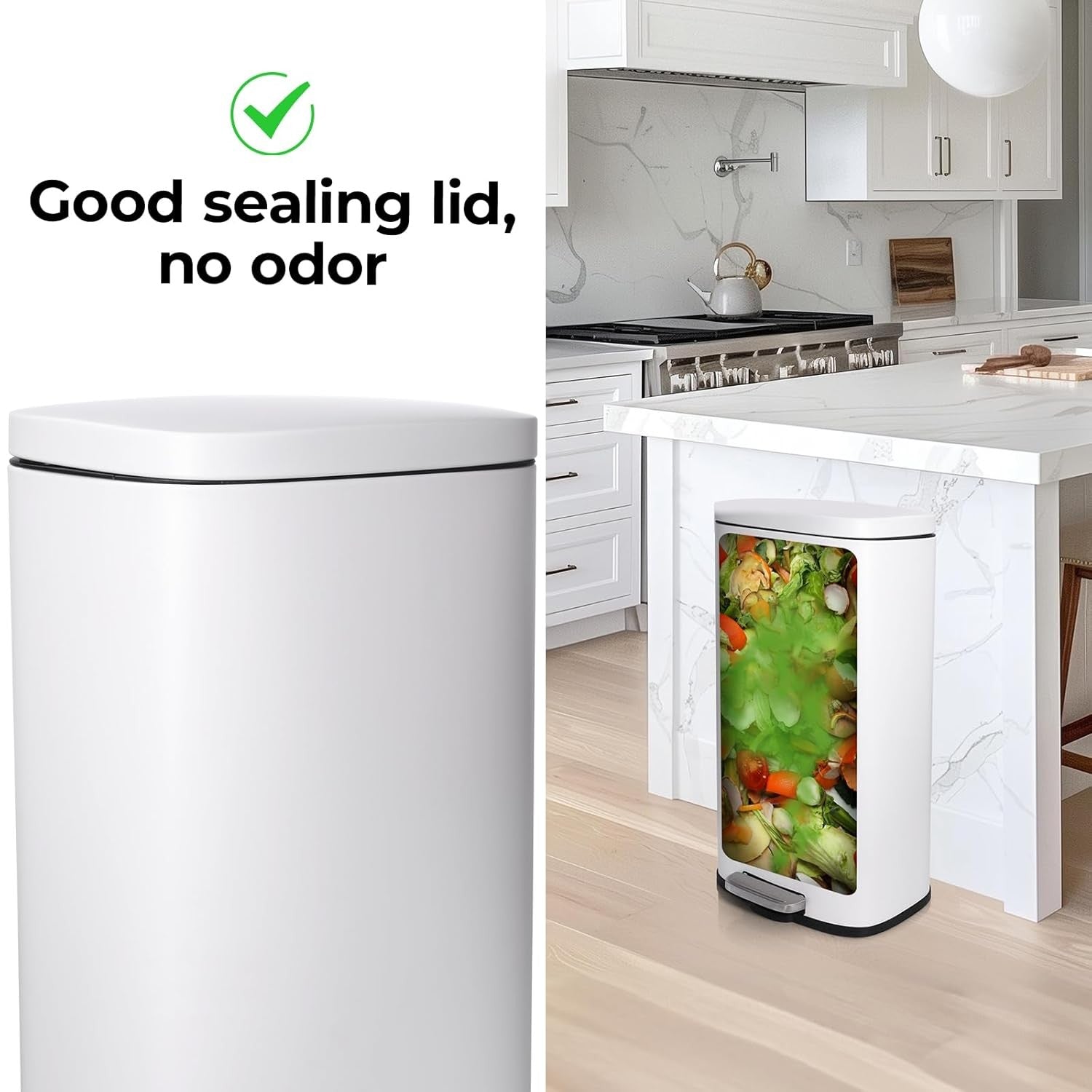 30L Stainless Steel Pedal Bin Soft Close Kitchen Waste Ivory