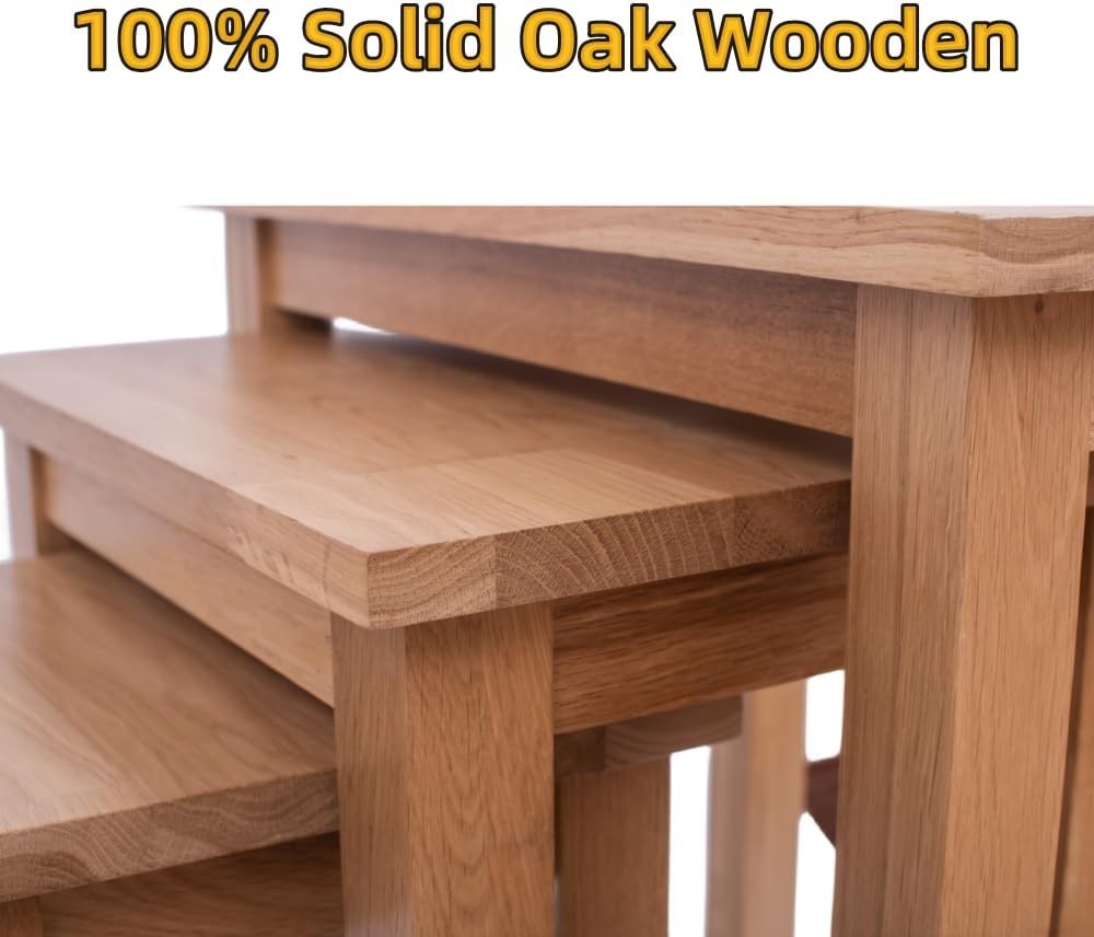 Space Saving Oak Nesting Tables Set of 3 Side End Coffee Living Room Natural
