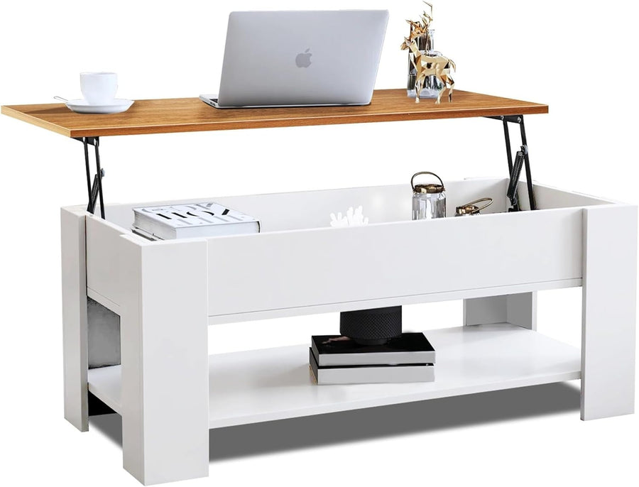 Lift Top Coffee Table with Hidden Storage, Modern Wooden Sofa Table, 100x50cm
