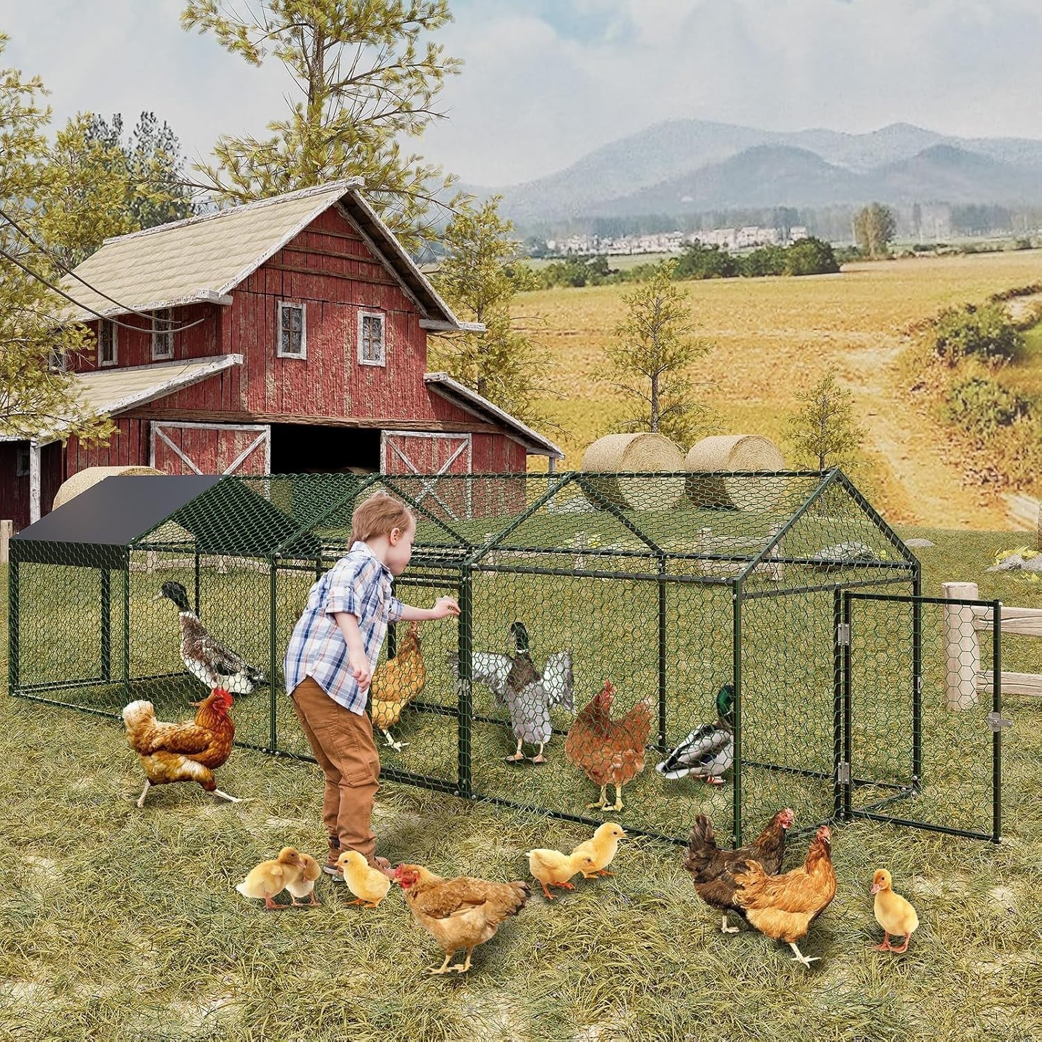 4m Walk In Chicken Run 4 Door Galvanised Coop 404cm