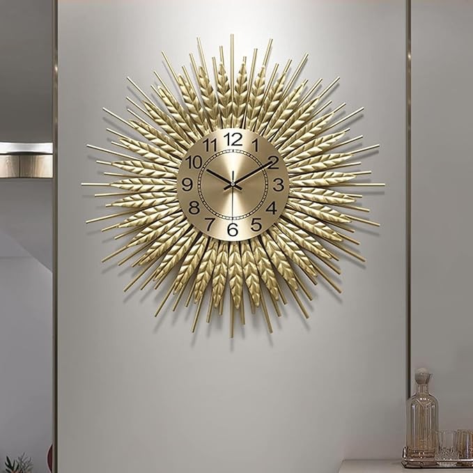 60cm Large Gold Wall Clock Modern Silent Metal Sunburst Design Home Decor