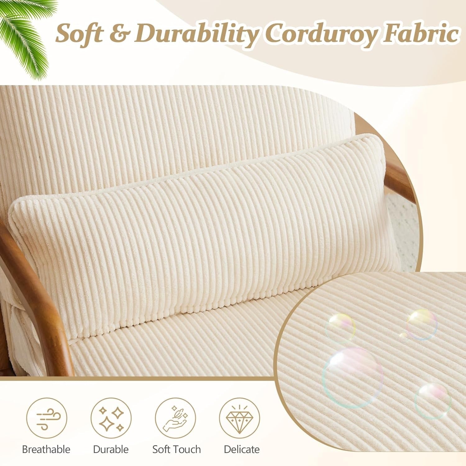 Beige Corduroy Accent Armchair Solid Wood Lounge Chair w Cushion