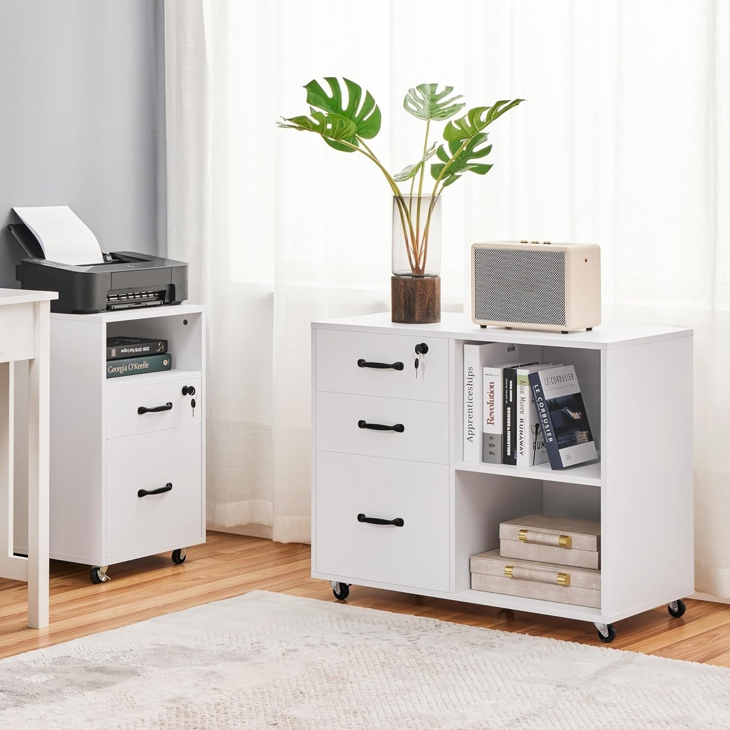 Rolling Mobile Filing Cabinet with Lockable Drawers Printer Stand 80x40x65cm