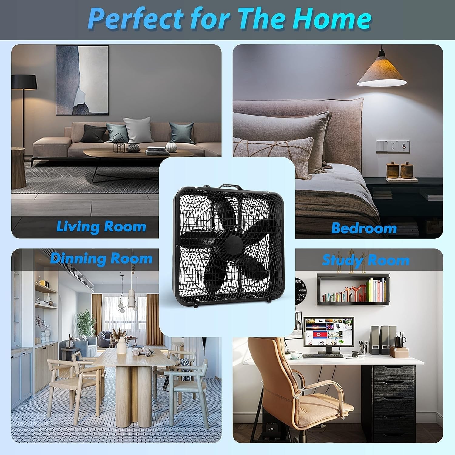 20" Box Fan – 3-Speed High Velocity Adjustable Tilt Quiet Cooling for Home & Gym