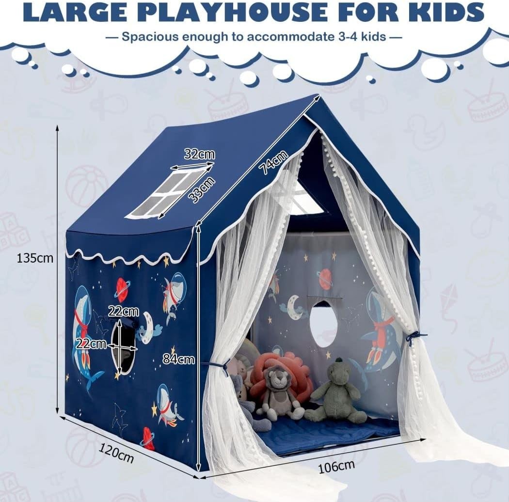 Large Kids Castle Play Tent Indoor Outdoor w Washable Mat Windows