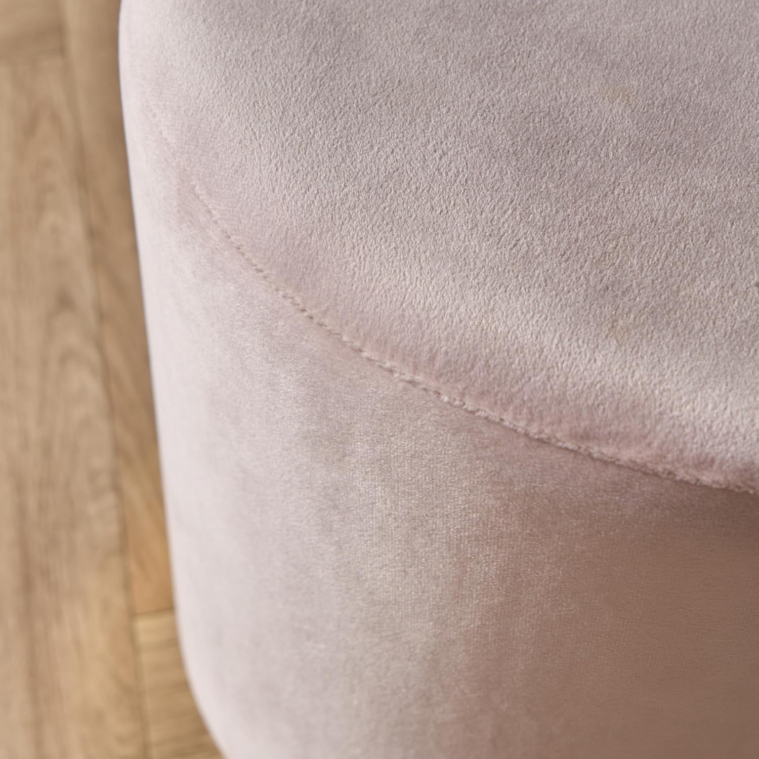 Blush Matte Velvet Ottoman Stool with Gold Metal Base – Luxury Vanity Seat