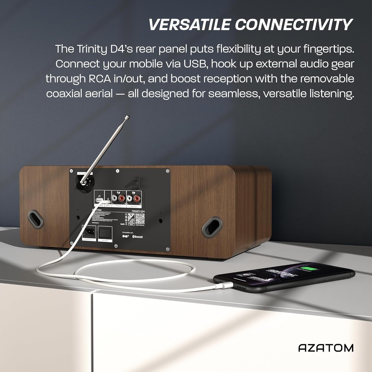 DAB/DAB+ FM Radio CD Player Bluetooth USB 60W Walnut Home Audio