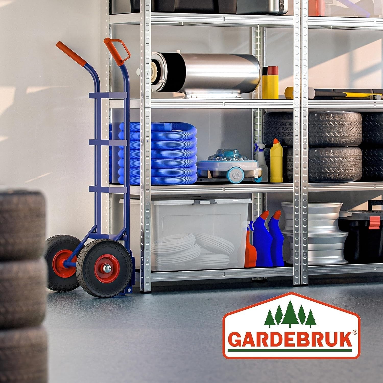 Heavy Duty 200kg Sack Truck w/ Solid PU Tyres & Foldable Shovel Blue Red