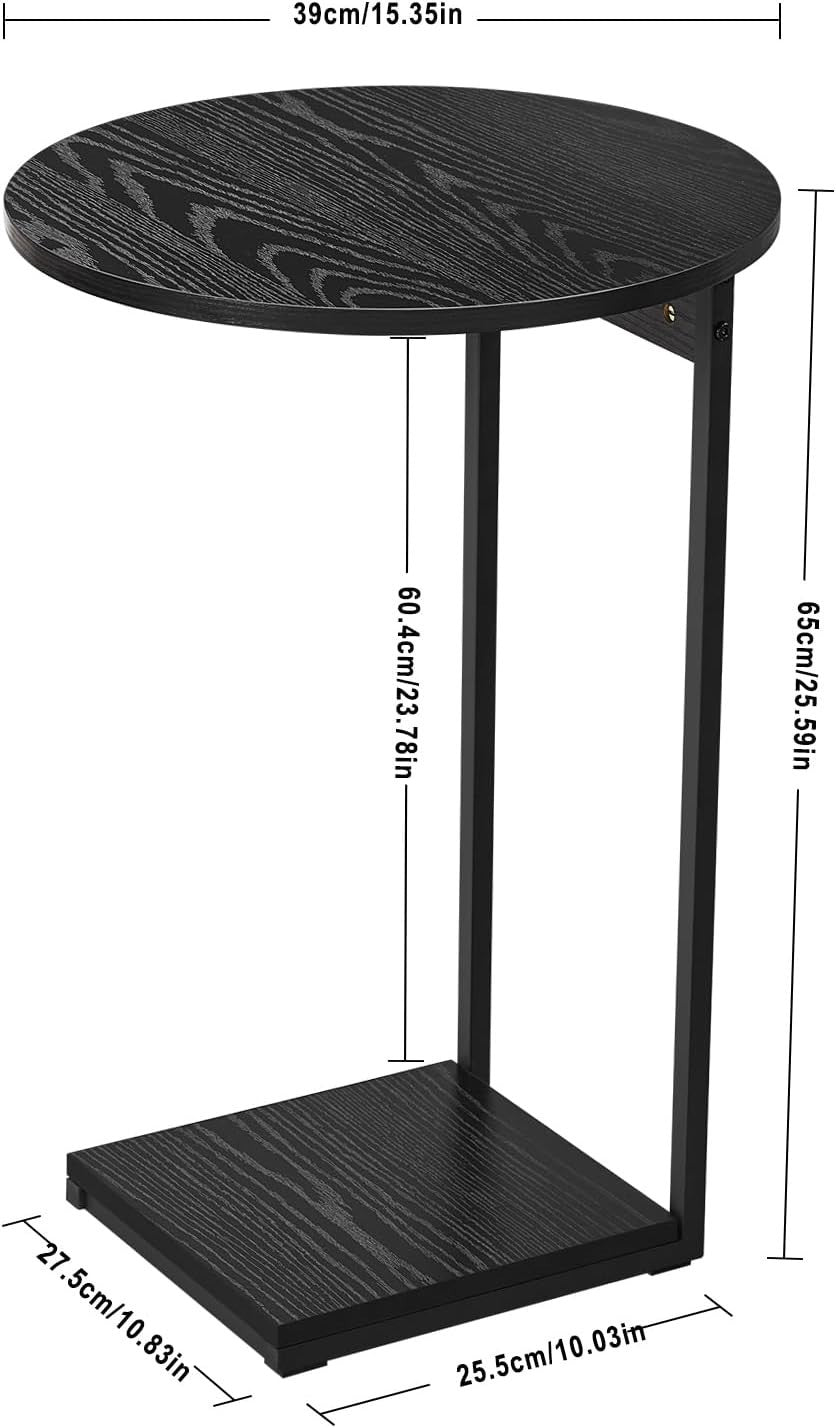 Slim C-Shaped Black Side Table with Storage Shelf – Space-Saving End Table