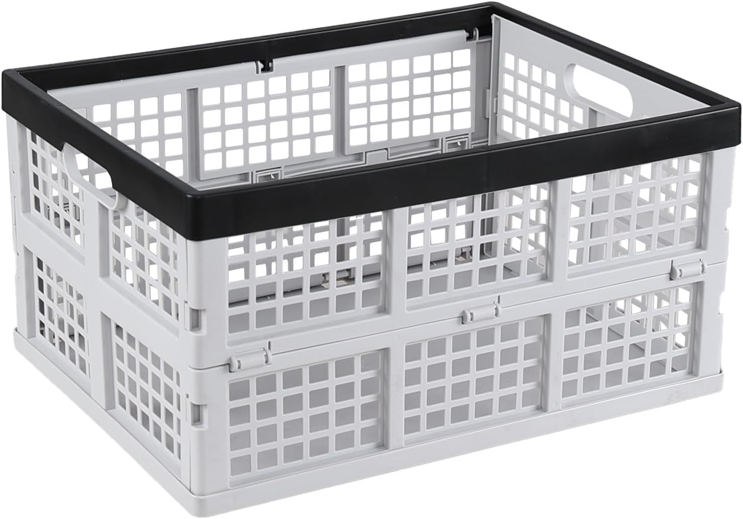 Foldable Plastic Storage Crates 44x33.5x23cm – Collapsible Stackable Bins White