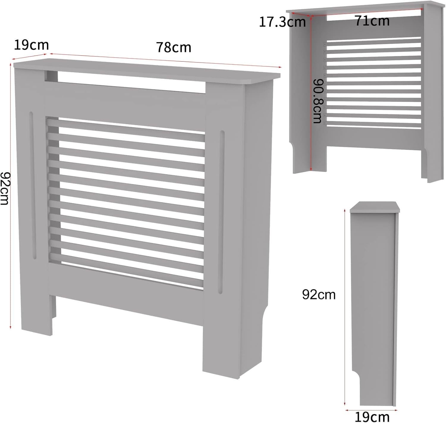 Modern Grey Radiator Cover Cabinet 92cm MDF Slatted Heater Shelf