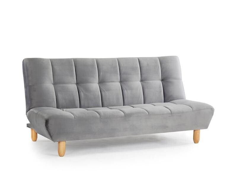 3 Seater Grey Velvet Sofa Bed Tufted Clic Clac Recliner w/ Wood Legs