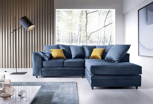 Right Hand Dark Blue L Shape Corner Sofa Velvet Water-Repellent Comfort