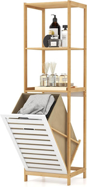 Bamboo Laundry Hamper with Shelves | Tilt-Out Basket & Removable Liner 130cm