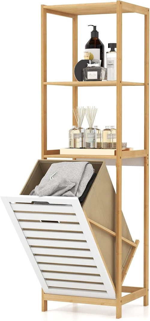 Bamboo Laundry Hamper with Shelves | Tilt-Out Basket & Removable Liner 130cm