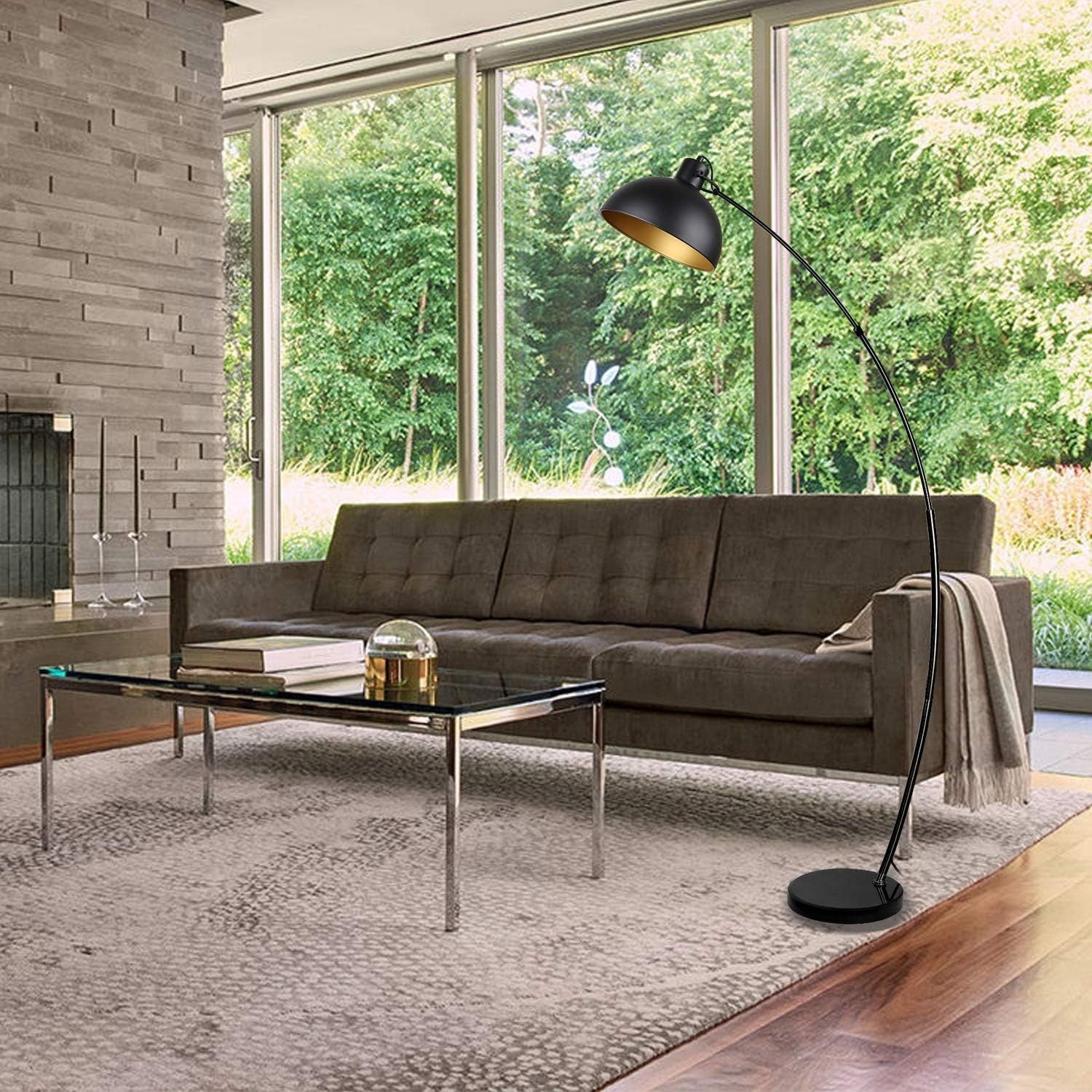 Adjustable Vintage Arc Floor Lamp | Black-Gold Metal Shade | Reading & Living