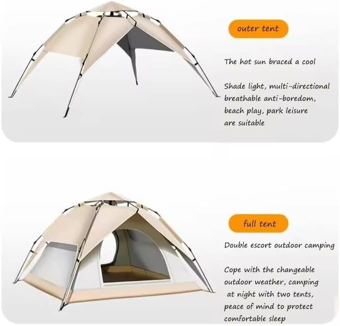 2-3 Person Pop Up Camping Tent Double Layer Lightweight Beige