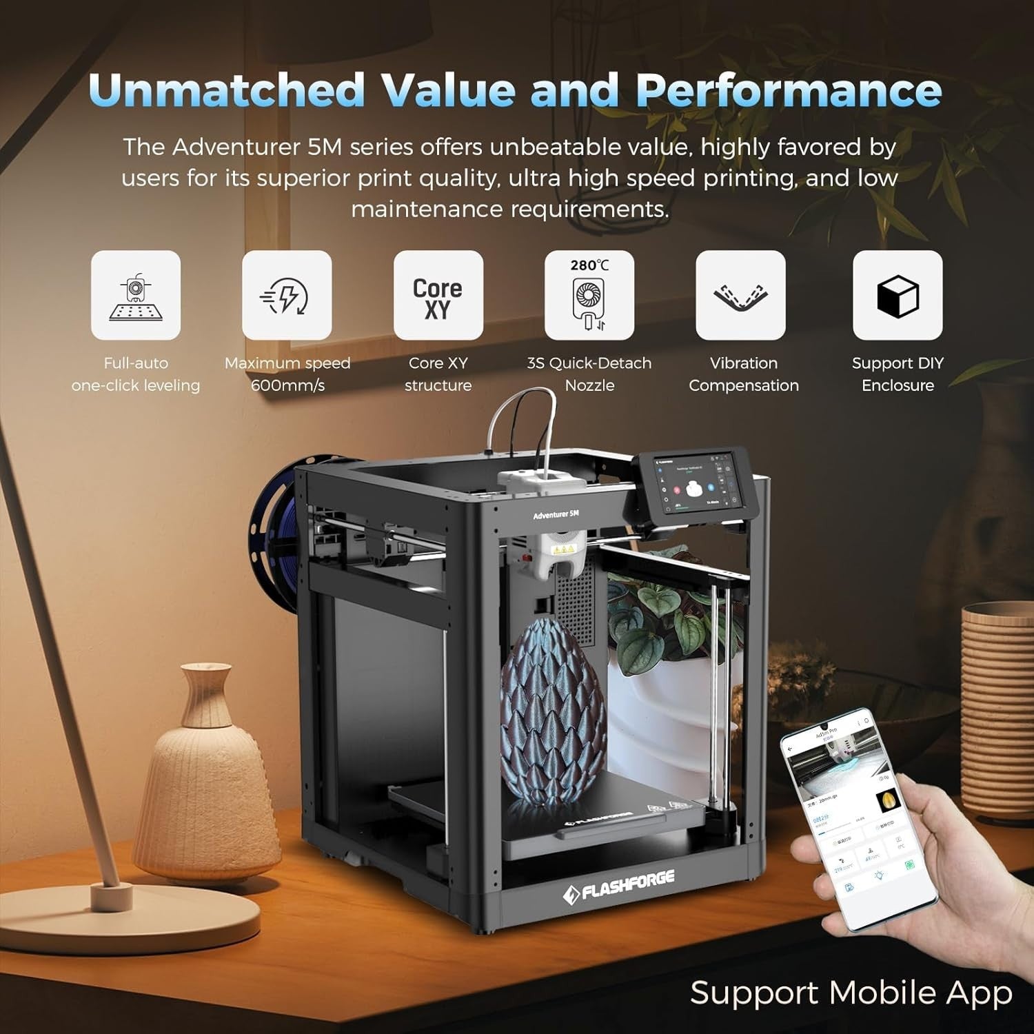 High Speed Core XY 3D Printer Auto Leveling 600mm/s Direct Drive