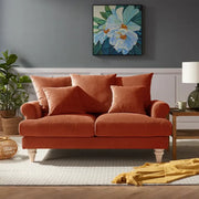 2 Seater Burnt Orange Velvet Sofa Scatter Back Cushions Deep Comfy Seat